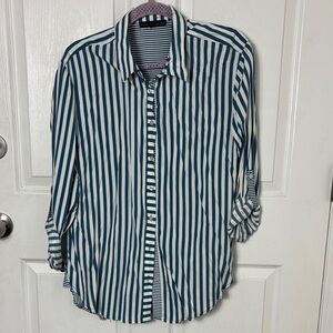 Jane & Delancey striped button down blouse long sleeve sleeve tabs size Large